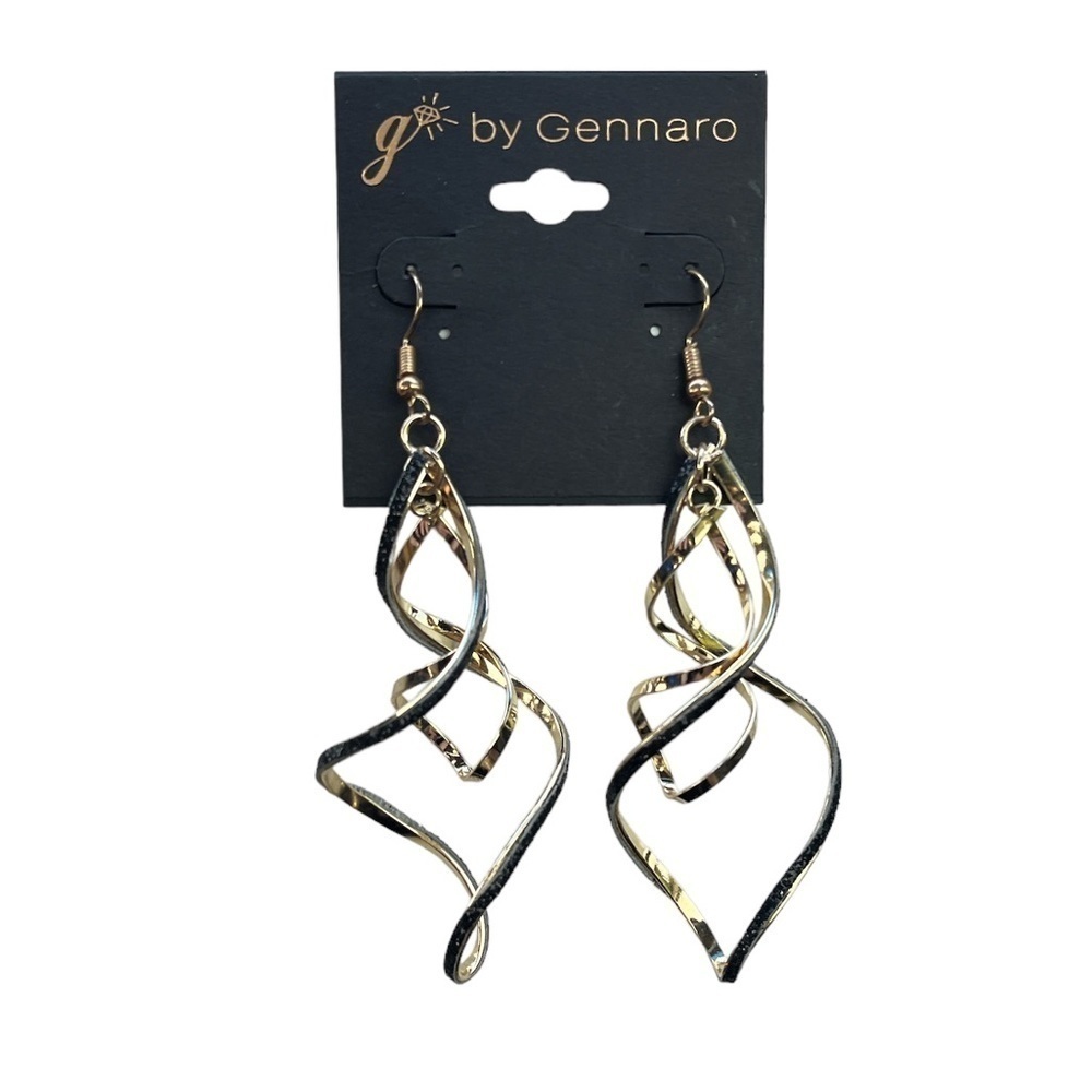 Gennaro Black And Gold Lightweight Geometric Swirl Dangly Earrings